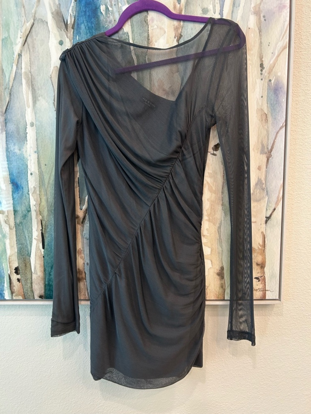 rag & bone Charcoal Sheer Ruched Long-Sleeve Mini Dress